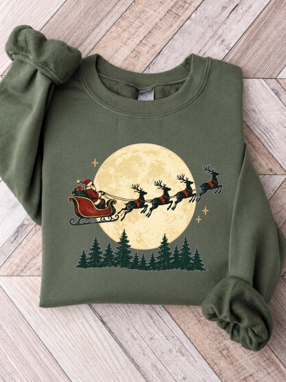 Forest Green Women's Santa Sleigh Graphic Sweatshirt